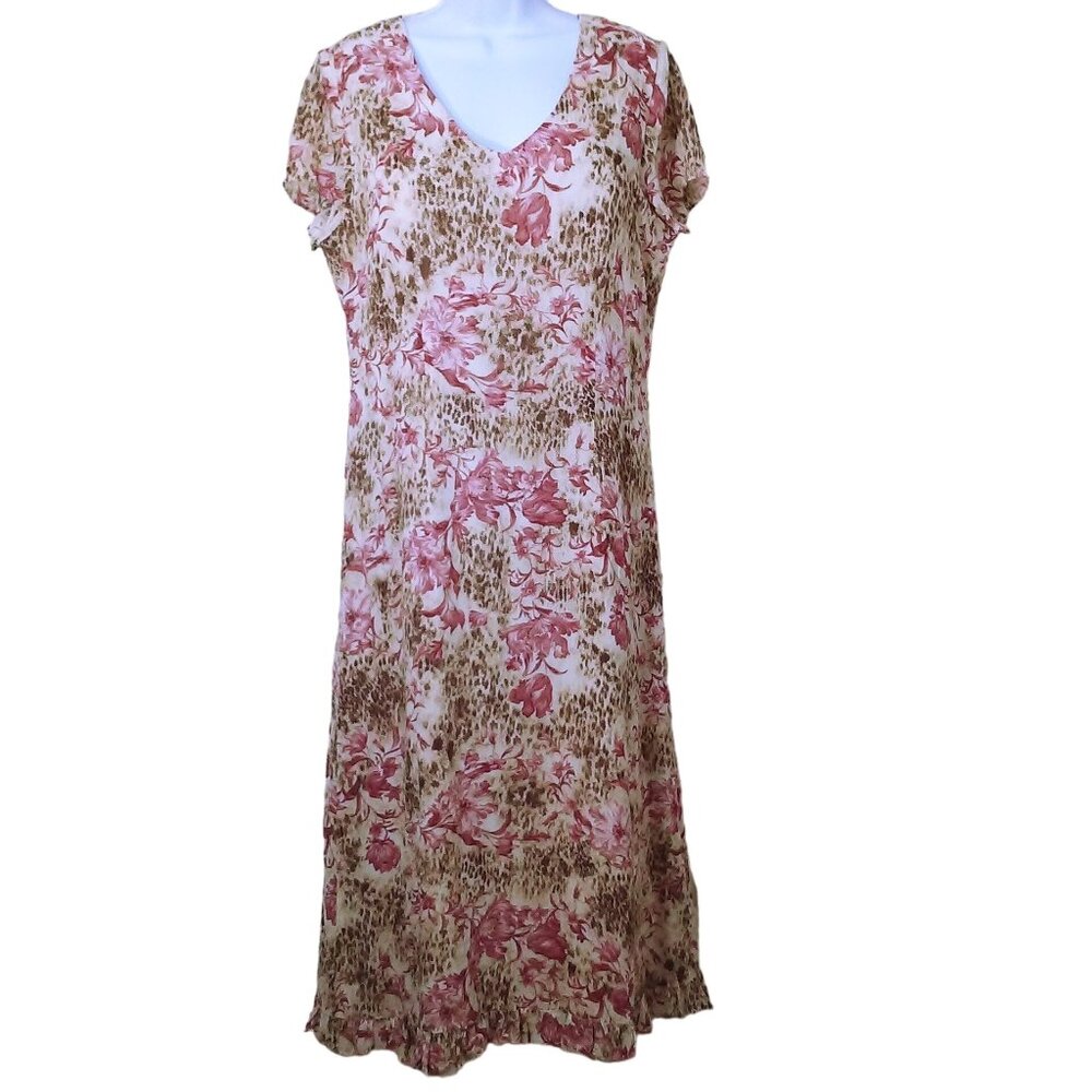 Ronni Nicole Ouida Floral Maxi Shift Dress -16 Ruffle Cap SSL Vneck Animal Pink